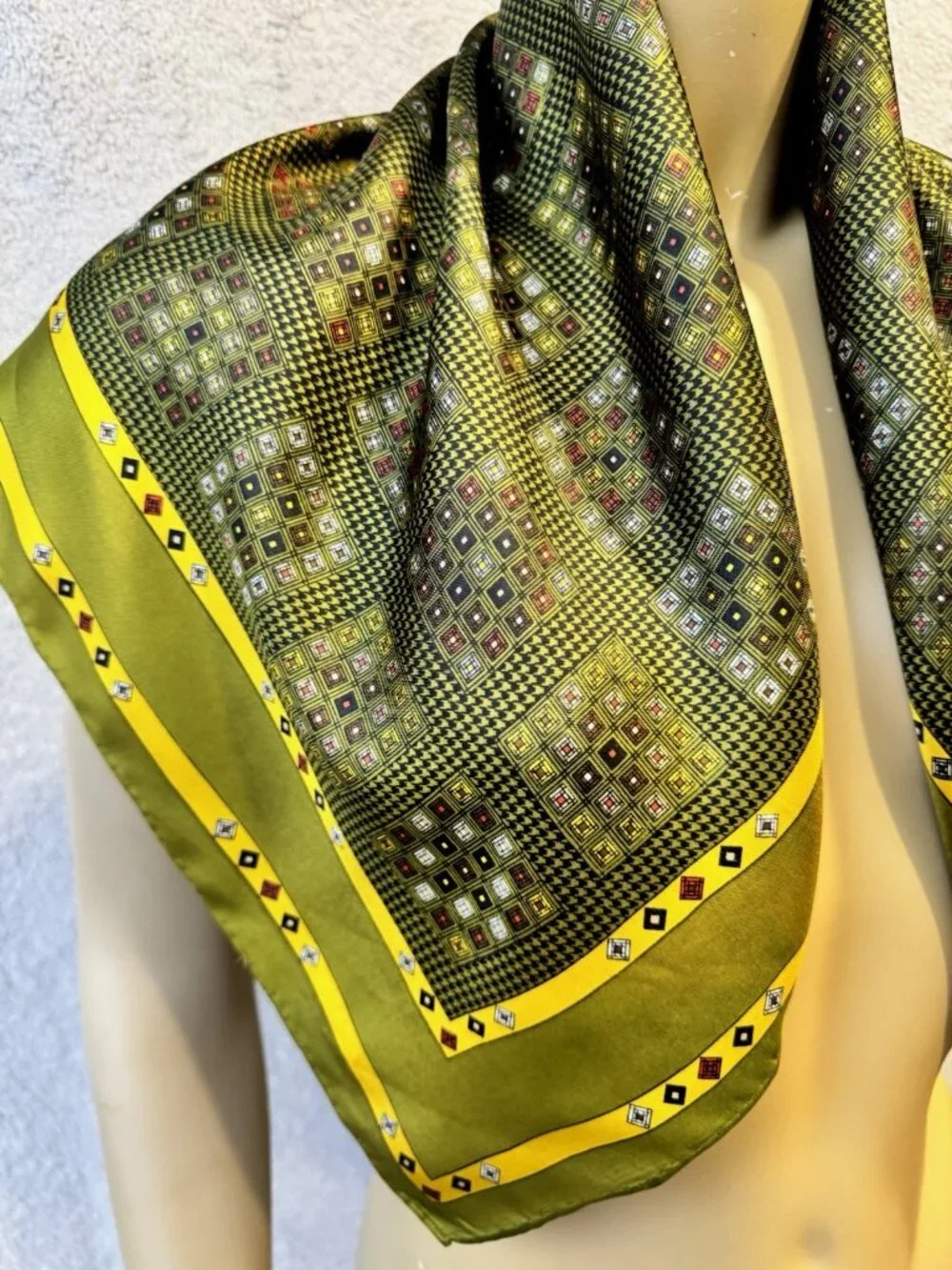 Vintage ECHO Silk Blend Scarf,  Modernist Geometrics Hand Rolled Edges 26x26